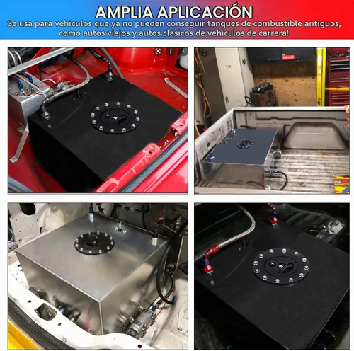 Vista 7 de Tanque de Celda de Combustible Universal de 5 Galones 20L Aluminio Pulido Plateado con Tapa/Emisor de Nivel/Línea de Alimentación de Aceite de 12
