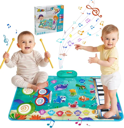 Vista 9 de Tapete de juego musical para bebé, educativa temprana 3 en 1, piano tambor de animal Touch de 31.5 x 19.6 pulgadas, manta de juego Montessori
