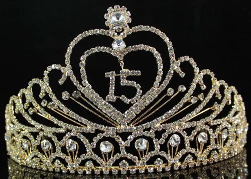 Vista 9 de Quinceañera Sweet 15 Quinceañera Fiesta de 15 Cumpleaños coronas de quinceañeras Corona de tiara de diamantes de imitación austríacos blanco claro