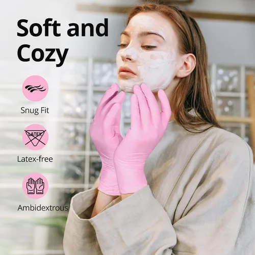 Vista 3 de SwiftGrip - Guantes de examen desechables rosados, 3 mil, talla XS, caja de 50 unidades, sin polvo, sin látex, guantes de grado médico para limpieza