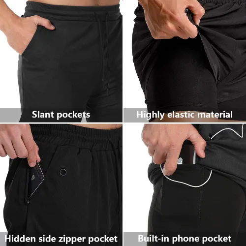 Vista 3 de JWJ Men's Running Athletic Workout Sports Mens 2 in 1 Shorts Breathable Gym Short for Men with Pocket