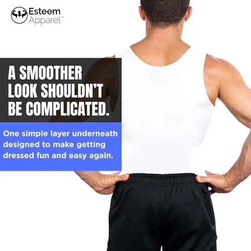 Vista 8 de Esteem Apparel Max - Camiseta de compresión para hombre para el pecho y el cuerpo, moldeadora de vientre, camiseta sin mangas para hombre Men's Negro