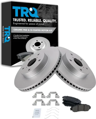 Vista 124 de TRQ Juego de pastillas de freno delantero y rotores con revestimiento de cerámica compatible con Jeep Compass Patriot 2017