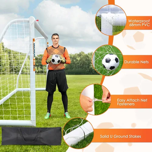 Vista 4 de ORIENGEAR Soccer Goal, 12x6/10x6.5/8x6/6x4 Full Size Soccer Goals for Backyard, Soccer Net with Training Discs, Portable Soccer Goal for Kids and