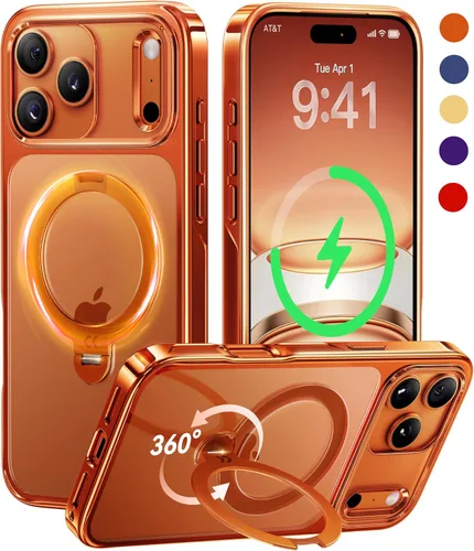 Vista 21 de CASEKOO Funda plateada brillante para iPhone 17 Pro con soporte magnético giratorio de 360 grados [compatible con MagSafe]