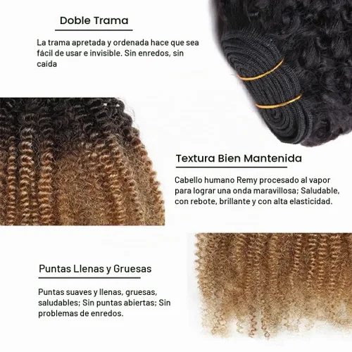 Vista 4 de Paquetes de Cabello Humano Rizado Afro Kinky Ombré Mongol 8 10 12 Pulgadas 1B/30 Negro Marrón 4B 4C Paquetes de Cabello Humano Afro Kinky Rizado