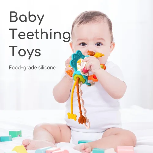 Vista 4 de Juguetes Montessori para niños pequeños de 18 meses, juguetes sensoriales para asiento de automóvil, juguetes esenciales de silicona para recién