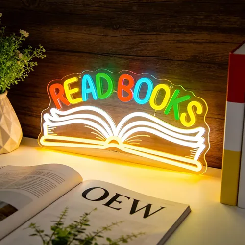 Vista 2 de Read Books - Letrero de neón para decoración de pared, libro de lectura regulable LED, letrero de luz de neón para arte, positivo, dormitorio