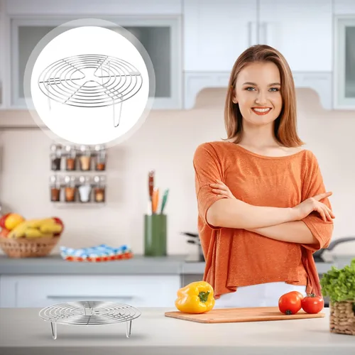 Vista 7 de Estante de vapor de acero inoxidable con patas altas, estante de refrigeración redondo multiusos para cocinar al vapor, hornear y cocinar, 7.67 x