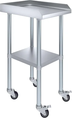 Vista 10 de AmGood Mesa de trabajo comercial con protector contra salpicaduras y salpicaduras laterales con ruedas