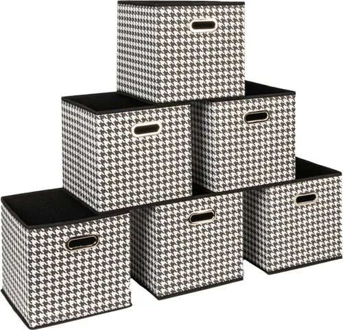 Vista 25 de Household Essentials Cubos de Almacenamiento de Tela Plegables Paquete de 6 – 11x11x11 Contenedores No Tejidos Apilables con Lados de Cartón