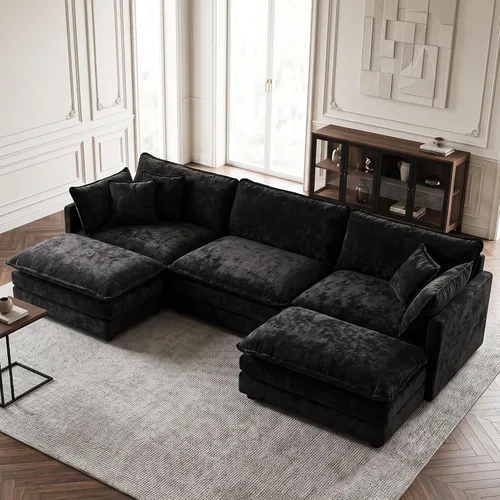 Vista 98 de Sofá individual modular de chenilla con otomana, sofá nube con almohada, color beige