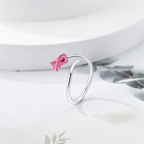Vista 3 de Anillo de plata de ley 925, anillo de extremo abierto, anillo tallado de circonita colorida, anillo de flor y plumas, anillo ajustable de plata