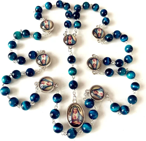 Vista 2 de elegantmedical Collar de Rosario de Ojo de Tigre Siete 7 Dolores María Católico