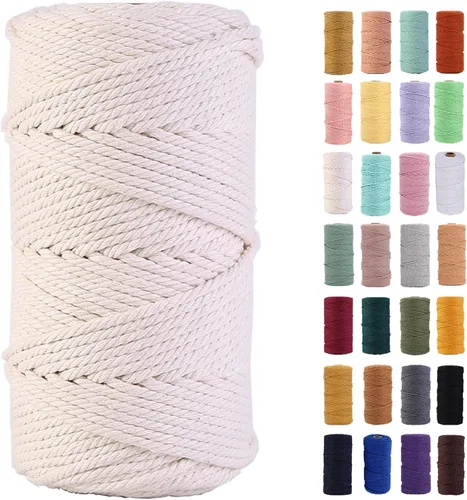 Vista 32 de Cuerda de macramé azul aire de 0.079 in x 220 yardas, cuerda de algodón colorido de algodón suave para colgar en la pared, colgadores de plantas