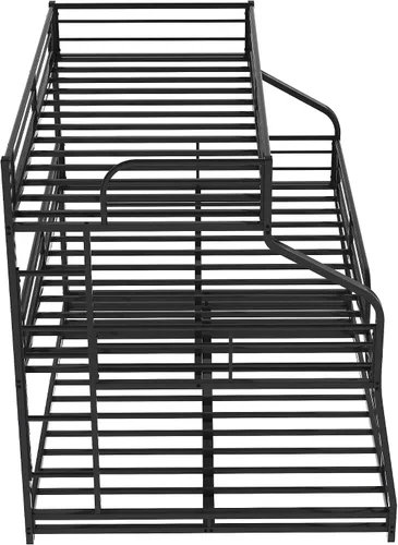 Vista 6 de Flieks Cama triple de metal individual XL sobre matrimonial XL sobre cama Queen con escaleras, litera para familia, adolescentes, no necesita somier