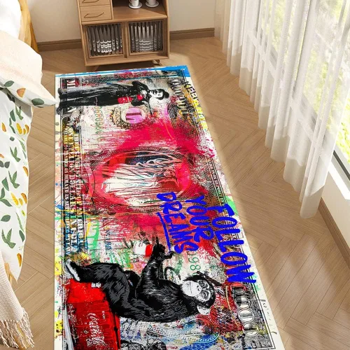 Vista 25 de GUBIYU Juego de 2 alfombras y tapetes de cocina color beige y dorado para billetes de 100 dólares, alfombra divertida y fresca para baño