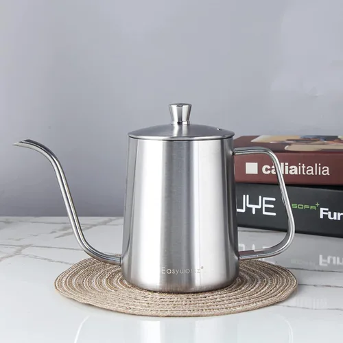 Vista 4 de Easyworkz Gage - Hervidor de café de cuello de cisne para verter sobre 20 onzas con termómetro de acero inoxidable con boquilla larga y estrecha