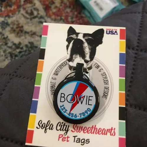 Vista 5 de Bowie Ziggy Stardust Lightning Bolt - Placa de identificación ecológica para mascotas silenciosa y ligera