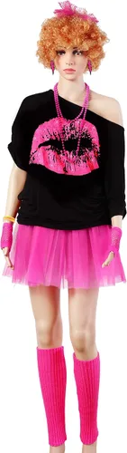 Vista 5 de Blulu 80s Costume Accessories Set T-Shirt Tutu Headband Earring Necklace Leg Warmers