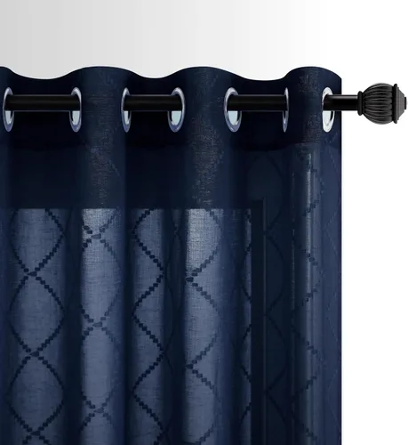 Vista 19 de KOUFALL Cortinas negras de 63 pulgadas de largo para dormitorio, juego de 2 paneles transparentes con ojales para ventana, cortinas geométricas