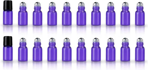 Vista 13 de Botellas enrollables de vidrio esmerilado de 0.3 fl oz, botellas de rodillo de viaje recargables con bolas de acero inoxidable y tapas a prueba