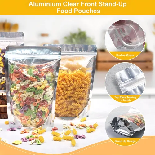 Vista 4 de SumDirect, bolsas de aluminio con cierre, reutilizables, 50 unidades, bolsa vertical para alimentos con ranura para almacenar alimentos