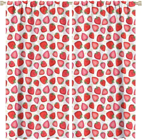 Vista 10 de Cortinas bohemias con diseño de fresas, bonitas cortinas bohemias con bolsillo para barra de fruta, tratamiento de ventana para cocina, sala