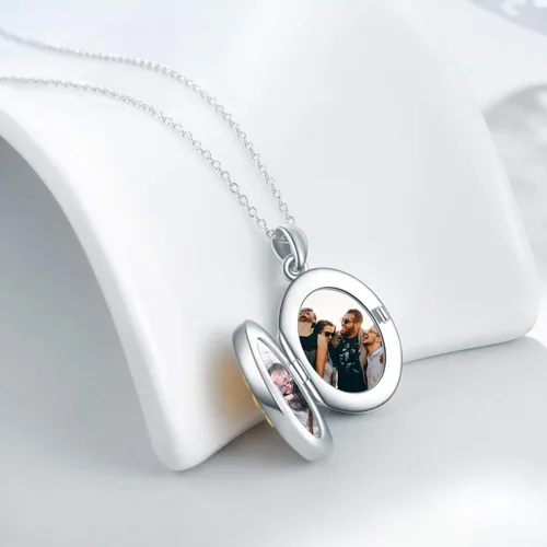 Vista 2 de POPKIMI Collar con medallón de plata de ley con colgante de medallón que sostiene fotos de girasolárbol de la vida colgante para mujer esposa novia