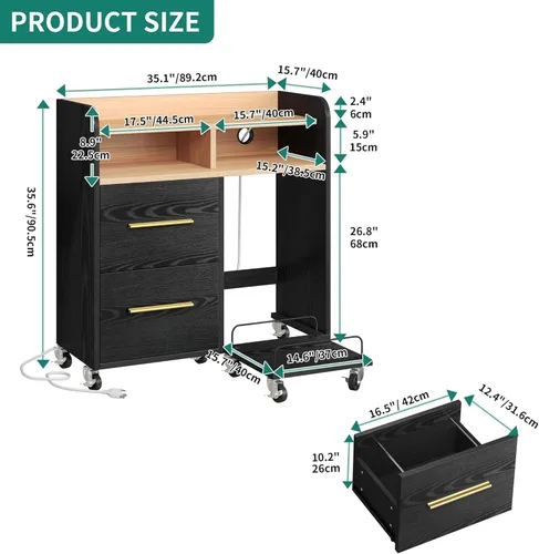 Vista 3 de YITAHOME Archivador con estación de carga, gabinete de mesa de impresora para oficina en casa, carrito de soporte de impresora, compatible con A4