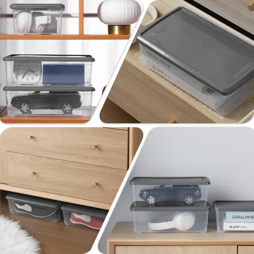 Vista 3 de Cajas de zapatos de plástico gris claro apilables contenedores de almacenamiento con tapas Cerrar, apilable, ampliamente utilizado, transparente