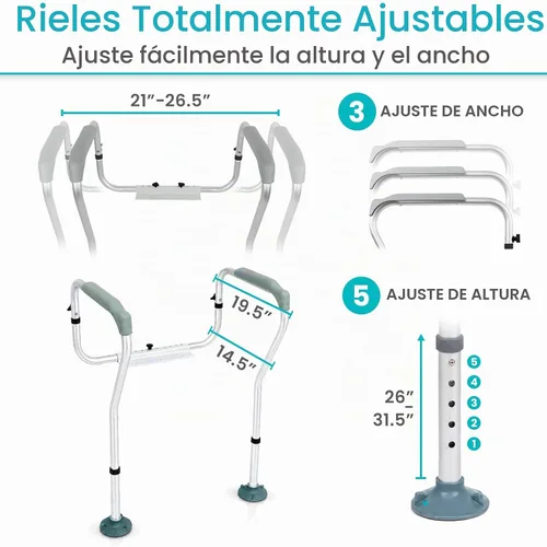 Vista 3 de Armazón de seguridad para ancianos, minusválidos y discapacitados de VIVE, pasamanos de seguridad, peso ajustable