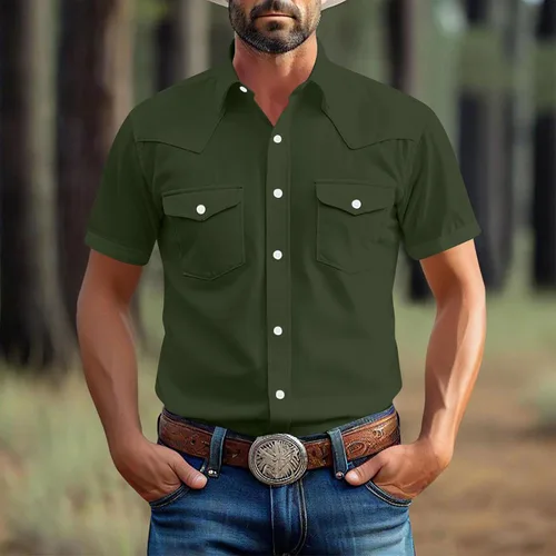 Vista 2 de Men's Short Sleeve Button Down Shirts Cargo Shirt Fashion Casual Summer Beach Shirts Business Work Basic Tee Tops