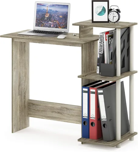 Vista 22 de Furinno EFFICIENT - Escritorio para juegos de 28.6 pulgadas de ancho con 3 estantes laterales abiertos, escritorio para computadora portátil