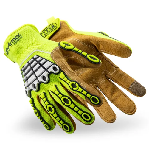 Vista 20 de HexArmor Chrome SLT® Series 4067 Leather Work Gloves, Large Resistente a los cortes, protección contra impactos 4067 Cuero Blanco y Naranja Impact