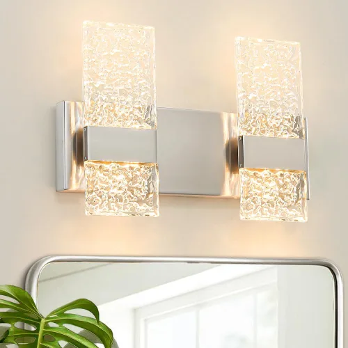 Vista 15 de Lámpara de tocador de baño moderna de cromo de 4 luces, elegantes accesorios de iluminación de baño de LED de cromo sobre espejo, accesorios