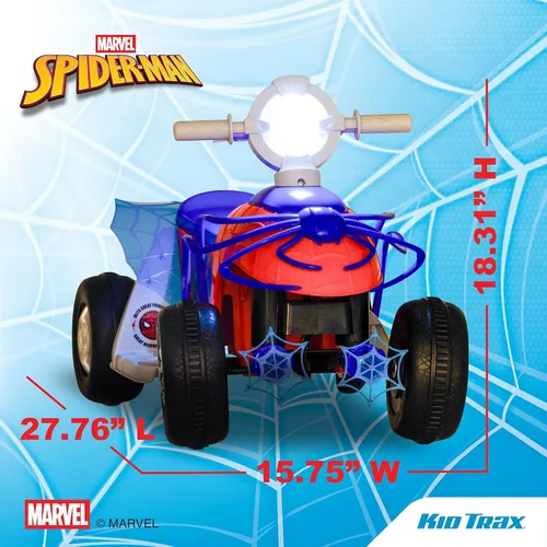 Vista 2 de Kid Trax - Cuatriciclo de juguete premium para montar con diseño de Spider-Man de Marvel para niños pequeños de 18 a 30 meses y con un peso máximo