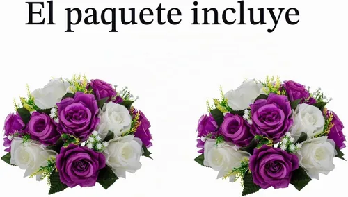Vista 4 de 2 ramos de flores falsas, 15 cabezas de rosas de plástico con base, flores artificiales para ramos de boda, centros de mesa, fiesta, día de San