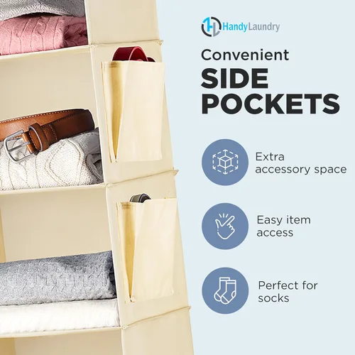 Vista 5 de Handy Laundry Organizador colgante para armario, 6 estantes para ropa, suéteres, zapatos y accesorios, estantes de armario que ahorran espacio