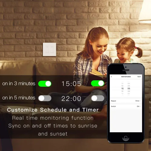 Vista 6 de Interruptor de luz de pared inteligente WiFi, función de sincronización para caja de interruptores de 1/2/3 bandas funciona con Alexa Google Home