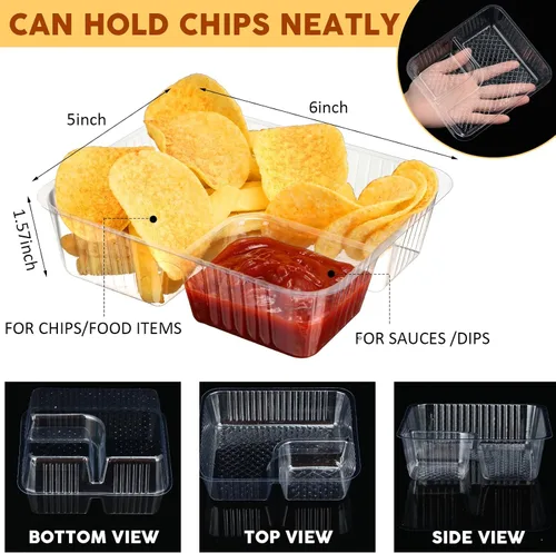 Vista 2 de Vesici 100 Piezas Bandejas de Nachos Desechables de 12oz de 2 Compartimentos Bandeja de Comida y Aperitivos Suministros para Puesto de Concesión