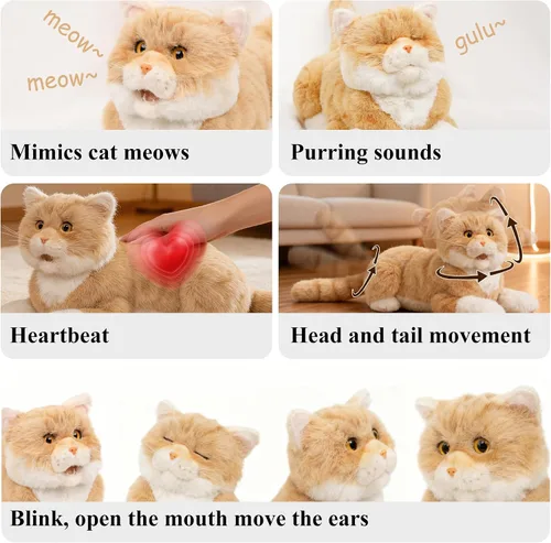 Vista 3 de Chongker Gato robot interactivo de 24.8 pulgadas de peluche, animales de peluche realistas, gato robótico compañero con latido cardíaco ronroneando