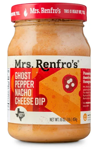 Vista 3 de Mrs. Renfro's Ghost Pepper Nacho Cheese Dip, tarro de 16 onzas (paquete de 1) – Dip de queso cremoso extra caliente sin gluten con pimiento fantasma