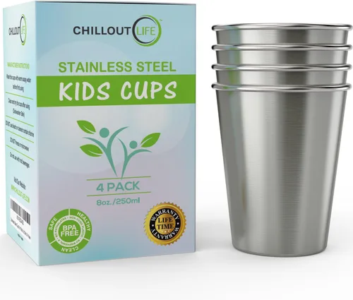 Vista 12 de CHILLOUT LIFE Vasos de acero inoxidable para niños y adultos de 12 onzas – Vasos de metal apilables para el hogar y actividades al aire libre, sin
