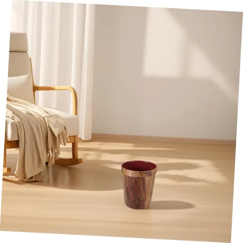 Vista 5 de STOBOK 1 bote de basura, cesta de basura para baño, papelera de madera con patrón de madera, contenedor de basura retro, contenedor de basura