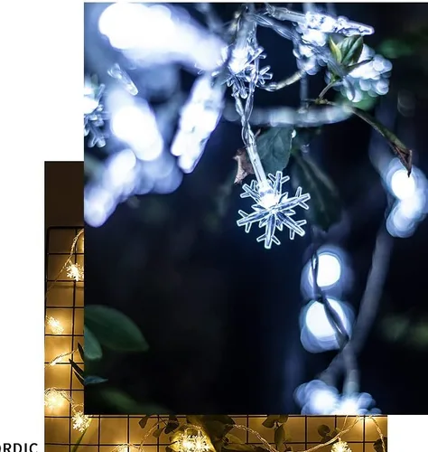 Vista 5 de Decoraciones de Navidad, guirnalda de 40 luces LED de copo de nieve de 19.6 pies, funciona con pilas, luces de Navidad impermeables para Navidad