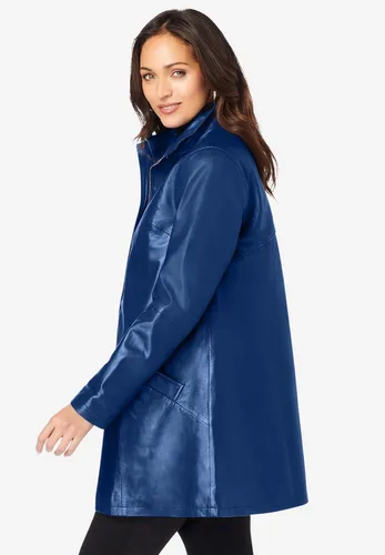 Vista 4 de Jessica London Chaqueta de cuero con cremallera frontal acampanada en talla grande para mujer