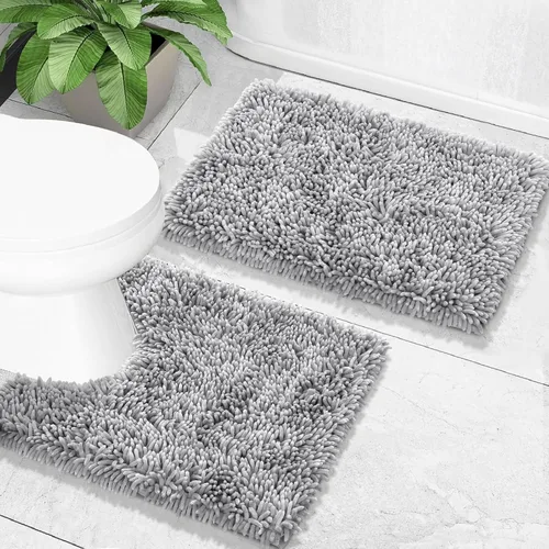 Vista 40 de Yimobra Juego de 2 alfombras de baño, alfombra de baño suave y absorbente y alfombra de inodoro en forma de U con respaldo antideslizante, alfombras