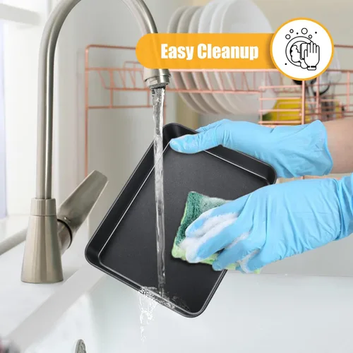 Vista 6 de TeamFar Sartén para lasaña, 9.4 x 7 x 2 pulgadas de acero inoxidable para hornear horneado profundo para horno tostador, sartén rectangular de Negro