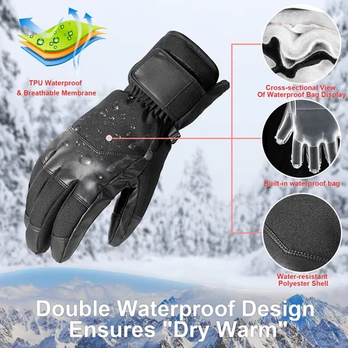 Vista 2 de Guantes de esquí para hombres y mujeres, guantes de nieve cálidos impermeables para clima frío, guantes de snowboard para pantalla táctil